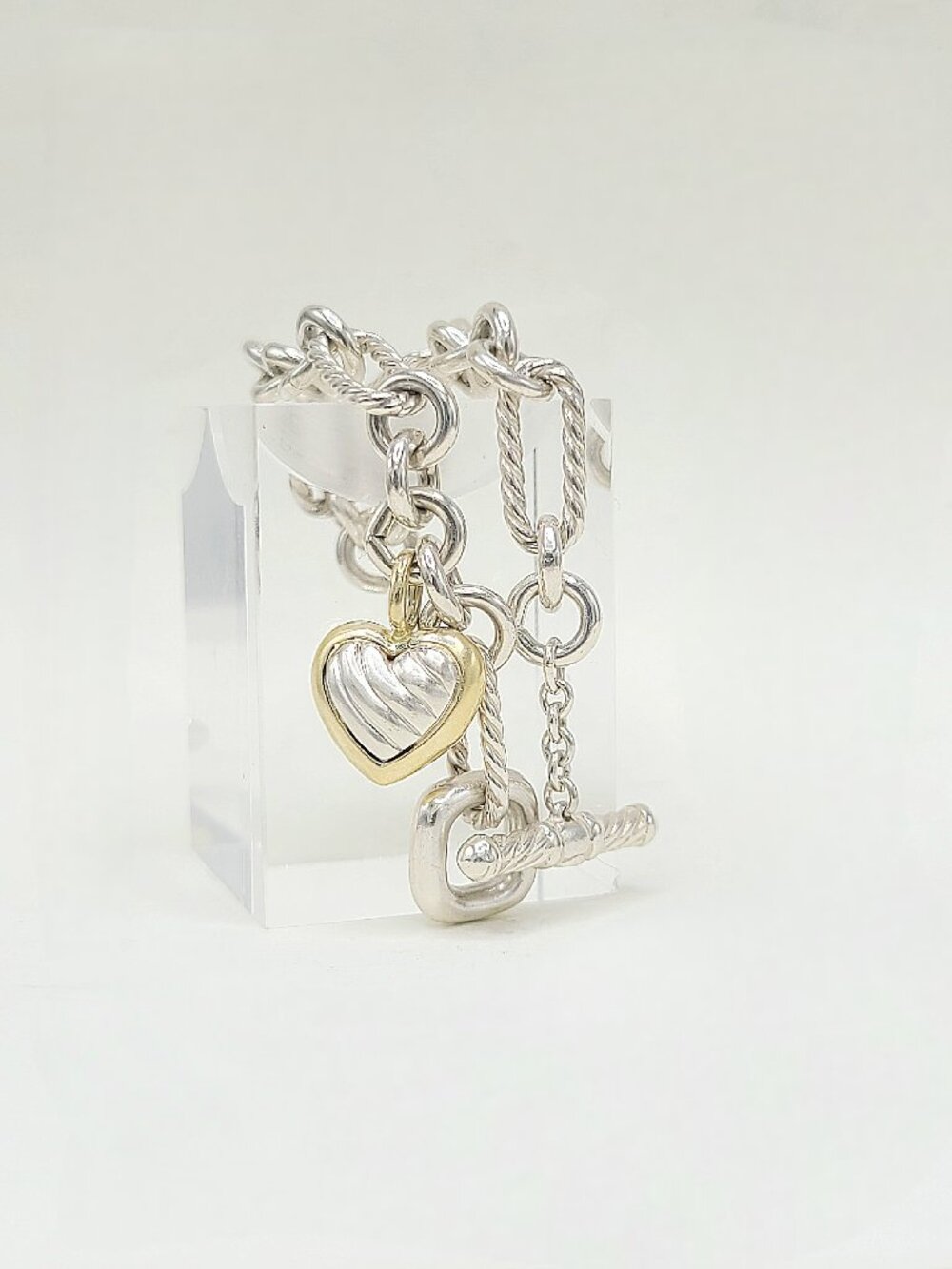David Yurman Figaro Charm Bracelet w/ Heart w/ 18K Yellow Gold - Small - RARE
